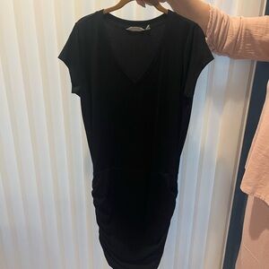 Athleta Sporty Black V-Neck Dress with rushing on sides